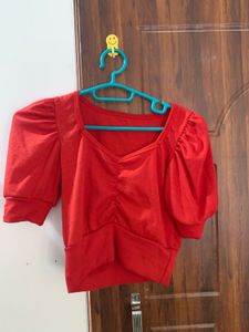 Red puff sleeve top