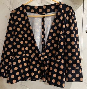 Polka Dot Peplum Velvet Top