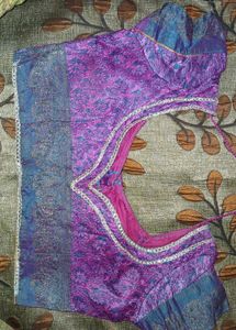 Purple Brocade Readymade Saree Blouse
