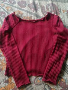 Burgundy Ribbed Long Sleeve Top