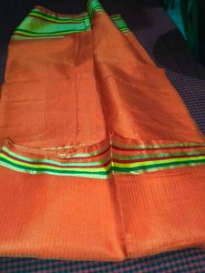 Orange Sari with Striped Border