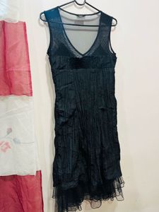Black Lace Dress With Frill Detailing