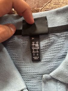 Zara Blue Textured Polo Shirt - Size M