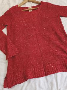 Red Knit Long Sleeve Top