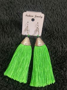 Parrot Green Tassel Earrings