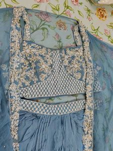 hand work crop top with shrug and dupatta