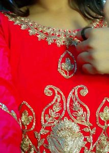 Red &amp; Gold Embroidered Kurta Set
