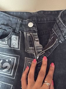 Two-Tone Graphic Print Jeans