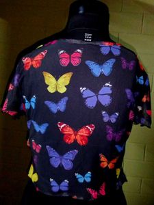 Shein Butterfly Print Mesh Top