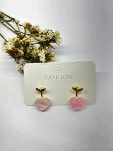 Soft Pink Heart Drops with Gold Tops