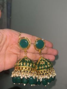 Green Jhumka Earrings