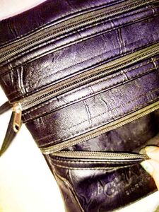 Black Sling Bag Leather &amp; Multi-Zip|Good Condition