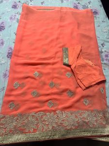 Peach Colour Saree For Eve Party 🎉