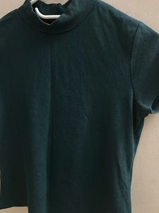 Green Ribbed Mock Neck Top