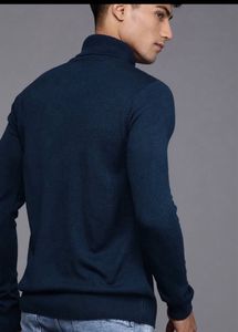 WROGN Men Navy Blue Slim Fit Turtle NeckPullover