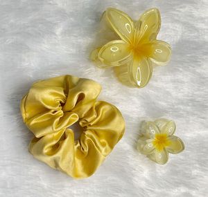 Yellow Scrunchie + Flower Claw Clip Combo