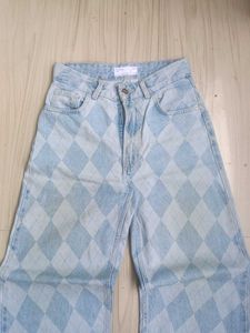 Bershka Unisex Patterned Heavy Wide Leg Jeans