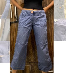 Blue Cropped Cargo Pants