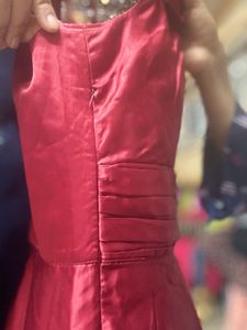 Pure Japan Satin Rose Red Floor Length Flowy Gown
