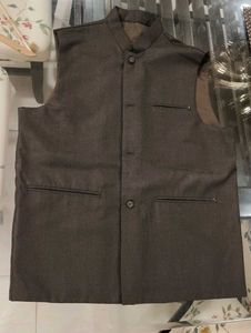 Men Brown Mandarin Collar Stitched Nehru Jacket
