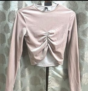 H&amp;M Pink Velvet Long Sleeve Top