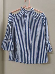 Striped Cold Shoulder Bell Sleeve Top