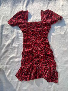 Brand New (Urbanic)Red Floral Gathered Sheath Dres