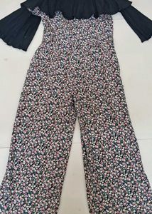 Cutecumber Floral Print Jumpsuit, Ruffled Shoulder