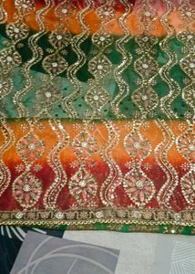 Embroidered Green Fabric Net Saree