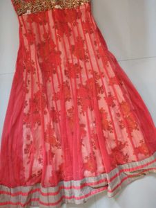 Red Floral Embroidered Anarkali Dress