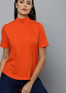 Orange Solid Pure Cotton Top
