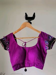 NEON PURPLE VELVET PADDED DESIGNER BLOUSE