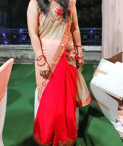 Heavy real mirror work saree