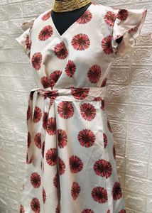 White Printed Dress With Belt