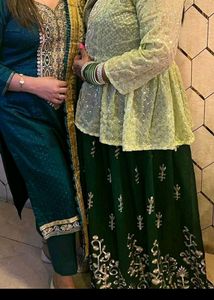 Green Lahenga Sequence Blouse And Shrug