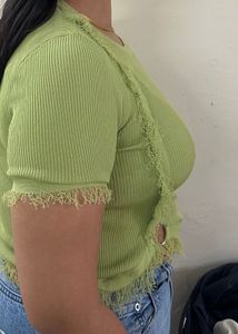 Lime Green Ribbed Fringe Top