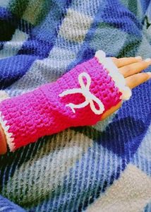Pink Crochet Fingerless Gloves