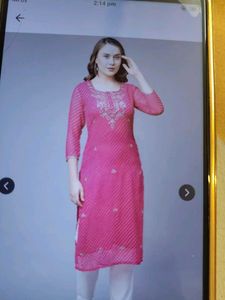 Pink Embellished Kurti Set With Pants