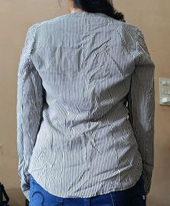 Striped Chinese Collar Shirt