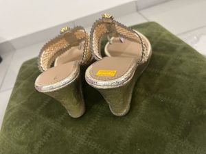 New Gold Wedge Bridal Heel Sandals With Sticker