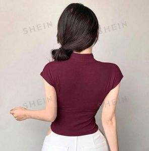 Burgundy Choker Neck Crop Top