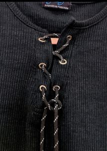 Black Lace-Up T-Shirt