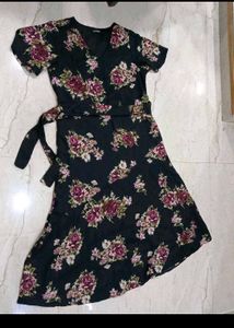Floral Print Black Midi Dress