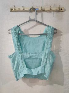 Beach Lace Trim Pretty Back Crop Top