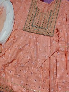 Peach Embroidered Kurta Set
