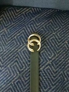 Faux Leather Black Belt With Golden Buckle