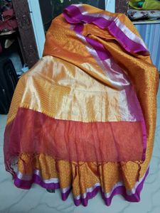 Gently Used Orange And Pink Silk Saree With Blouse