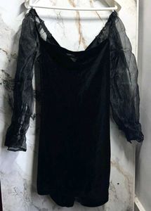 Darzi Black Velvet Mini One-piece Dress