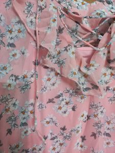 Beautiful Floral Pink Top With Bell Sleeves