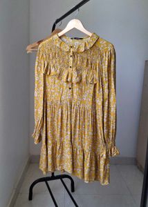 Zara Mustard Floral Ruffle Mini Dress